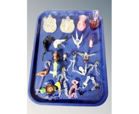 Small box of miniature lamp work and glass animals 