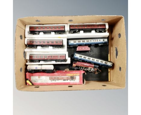 A box of Hornby and Lima rolling stock to include Duchess of Sutherland 6233 engine 