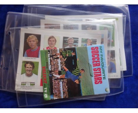 Trade cards, IPC Magazines My Favourite Soccer Stars, set 32 cards in 4 uncut strips of 8 and special album, issued by Valian