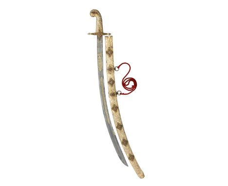 ‡ AN OTTOMAN DECORATED SWORD (KILIG), TURKEY, 19TH CENTURY with curved blade formed with a double-edged hatchet point, decora
