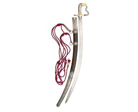 AN INDO-PERSIAN SWORD (SHAMSHIR), 19TH CENTURY with curved heavy blade double-edged towards the point, characteristic hilt en
