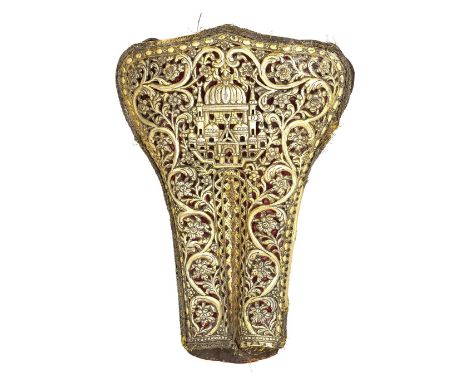 ‡ A FINE GREEK DECORATED SILVER-GILT HOLSTER FOR A PAIR OF KUBUR PISTOLS, EARLY 19TH CENTURY the outer face covered with red 