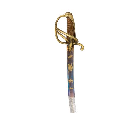 A FRENCH ANXI LIGHT CAVALRY OFFICER'S SWORD with curved blade double-edged towards the tip and formed with a long fuller, etc