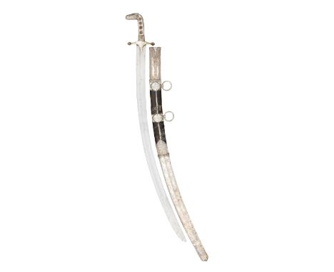 AN INDO-PERSIAN SWORD (SHAMSHIR), 19TH CENTURY with curved fullered blade double-edged towards the point, characteristic hilt