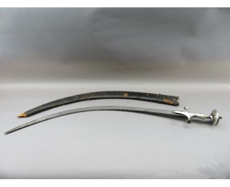 ‡ AN INDIAN SWORD (TALWAR), LATE 18TH/EARLY 19TH CENTURY with curved heavy blade of flattened-triangular section, silver-plat