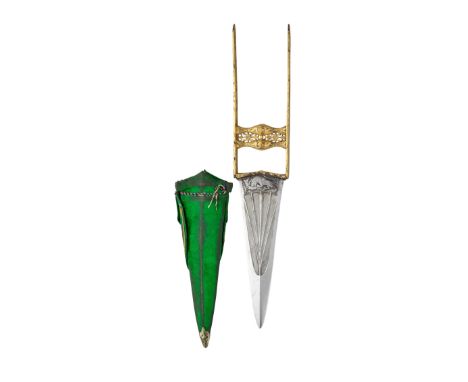 AN INDIAN DAGGER (KATAR), 19TH CENTURY, PROBABLY RAJASTHAN with tapering blade formed with a reinforced tip, three pairs of c