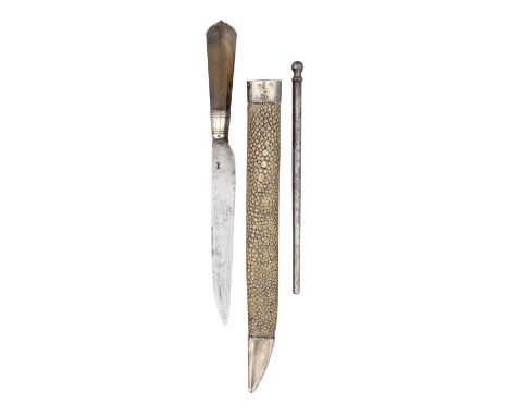 A CONTINENTAL SILVER-MOUNTED SMALL TROUSSE, LATE 18TH CENTURY comprising knife struck with a mark on the blade, moulded silve