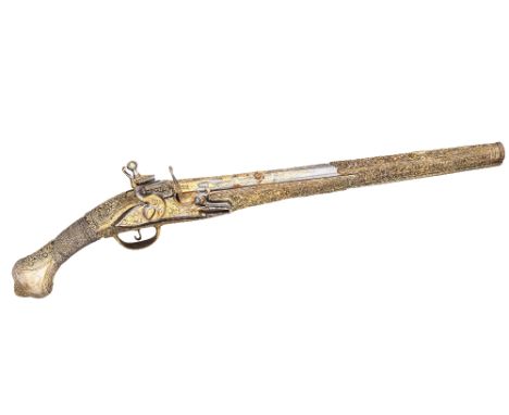 ‡ A 15 BORE OTTOMAN LONG FLINTLOCK HOLSTER (KUBUR) PISTOL, BALKANS, LATE 18TH/EARLY 19TH CENTURY, PERHAPS PRIZREN OR PEC with