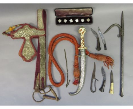 AN INDIAN ELEPHANT GOAD (ANCUS); A BRIDLE; A JAMBIYA AND FURTHER SMALL DAGGERS, 19TH CENTURY AND LATER the first formed entir