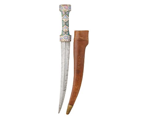 ‡ A PERSIAN DAGGER (JAMBIYA), QAJAR, 19TH CENTURY with curved double-edged blade formed with a long slender central fuller on