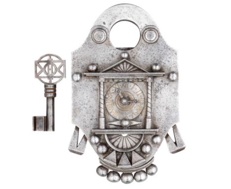 ‡ A FINE PUZZLE PADLOCK OF EXHIBITION QUALITY, FIRST QUARTER OF THE 19TH CENTURY, PROBABLY VIENNA formed entirely of steel, w