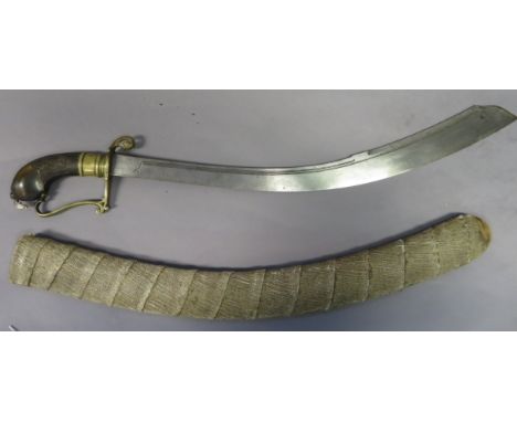 A MALAYSIAN SWORD (PARANG NABUR), LATE 19TH/20TH CENTURY of characteristic form, with curved fullered blade widening to a dou