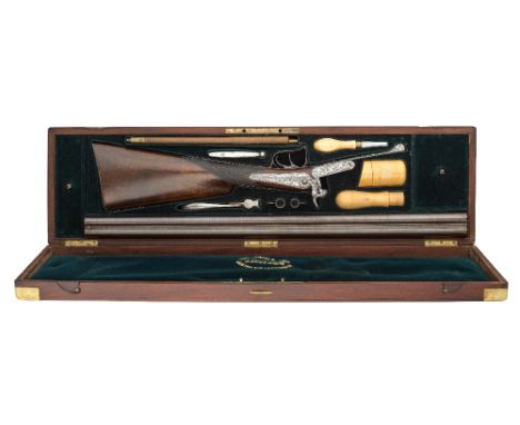 ‡ A CASED 14 BORE FRENCH D.B PIN-FIRE BALL AND SHOTGUN BY DEVISME, 36 BOULEVART DES ITALIENS, À PARIS, NO 1541, DATED 1858 wi