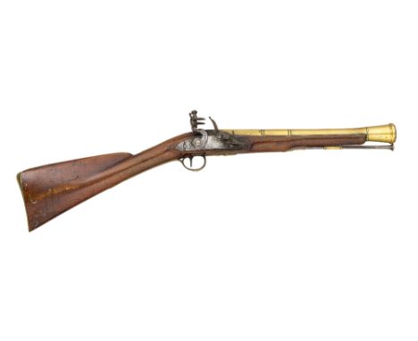 A FLINTLOCK BLUNDERBUSS BY WILLIAM 2 NICHOLSON, NO. 45 CORNHILL, LONDON, TOWER PRIVATE PROOF MARKS, CIRCA 1790 with brass bar