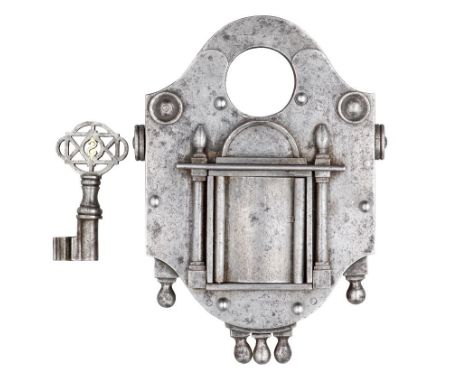 ‡ A FINE PUZZLE PADLOCK OF EXHIBITION QUALITY, FIRST QUARTER OF THE 19TH CENTURY, PROBABLY VIENNA formed entirely of steel, w