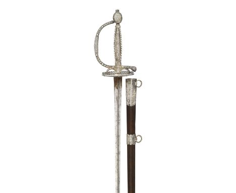 A CONTINENTAL SILVER-HILTED SMALL-SWORD, CIRCA 1790 with hollow-triangular blade etched and gilt with scrolls, trophies, trac