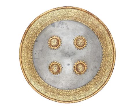 ‡ AN INDO-PERSIAN SHIELD (DHAL), MID-19TH CENTURY of shallow convex form, fitted with four domed bosses corresponding to enar