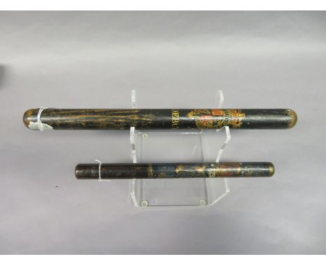 TWO GEORGIAN TRUNCHEONS OR SHORT STAVES, LATE 18TH/EARLY 19TH CENTURY, THE FIRST ALDERBURGH AND THE SECOND ESSEX, each of tur