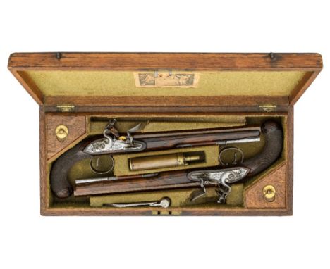 A CASED PAIR OF 30 BORE FLINTLOCK DUELLING PISTOLS BY HARVEY WALKLATE MORTIMER, LONDON, GUNMAKER TO HIS MAJESTY, CIRCA 1790 w