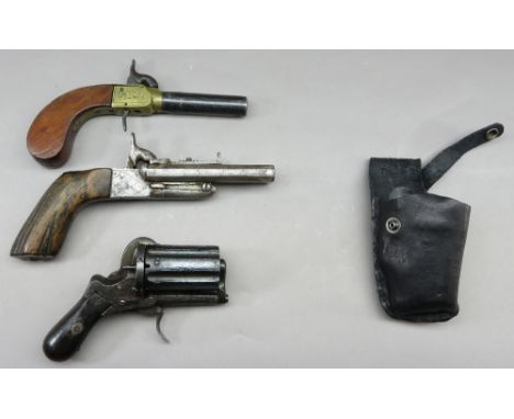 A 54 BORE BOX-LOCK PERCUSSION POCKET PISTOL, BIRMINGHAM PROOF MARKS, MID-19TH CENTURY; A 60 BORE CONTINENTAL D.B. PIN-FIRE PI