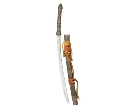A SIAMESE (THAI) SILVER-MOUNTED SWORD (DHAB), 19TH CENTURY with curved single-edged blade widening towards the tip and formed