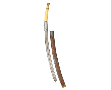 ˜A SOUTHEAST ASIAN IVORY AND SILVER-MOUNTED SWORD, BURMA OR THAILAND, 19TH CENTURY with curved blade formed with a V-shaped b