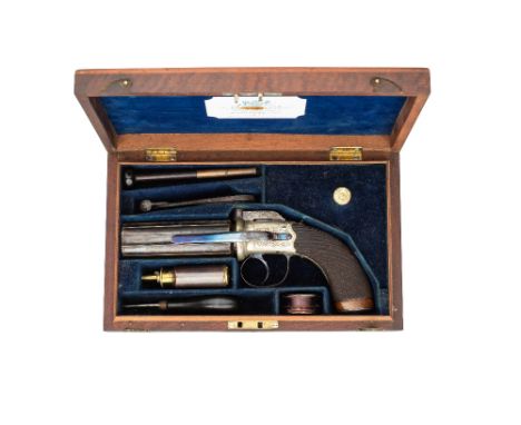 ‡ A FINE CASED 64 BORE SIX-SHOT PERCUSSION PEPPERBOX REVOLVER BY H. TATHAM, 37 CHARING CROSS, LONDON, CIRCA 1845 with case-ha