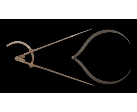 TWO PAIRS OF CALIPERS, 17TH AND LATE18TH/EARLY 19TH CENTURY, PROBABLY FOR ARTILLERY of blackened iron, the first formed of a 