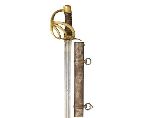 A RUSSIAN MODEL1826 CUIRASSIER PALLASCH of regulation type, with fullered blade formed with a spear point, brass four-bar hil