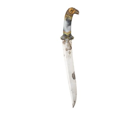 ‡ A FINE INDIAN GEM-SET JADE-HILTED DAGGER (KHANJAR), LATE 18TH/EARLY 19TH CENTURY with slightly curved double-edged blade, f
