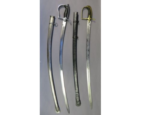 TWO CONTINENTAL SWORDS, 20TH CENTURY the first East German, circa 1950-60, with fullered blade, stirrup hilt with compass and