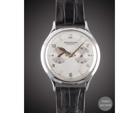 A GENTLEMAN'S STAINLESS STEEL JAEGER LECOULTRE "FUTUREMATIC" POWER RESERVE WRIST WATCH
CIRCA 1960s
Movement:&nbsp;17J, "bumpe