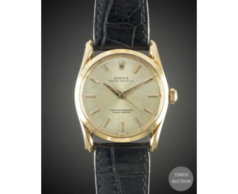 A GENTLEMAN'S 14K SOLID GOLD ROLEX OYSTER PERPETUAL "BOMBE" WRIST WATCH
CIRCA 1966, REF. 1011


Movement:&nbsp;26J, automatic