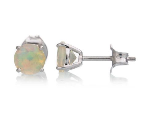 PAIR OF OPAL STUD EARRINGS, set with round opals, in nine carat white gold