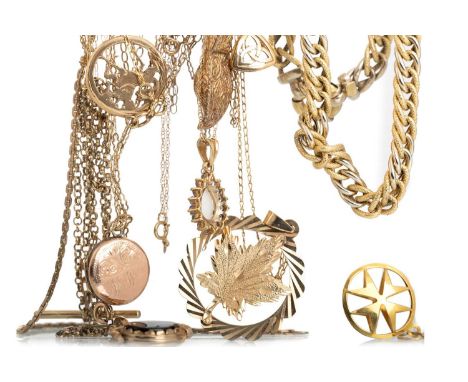 COLLECTION OF CHAINS AND PENDANTS, including a Maltese cross, tanzanite and opal and a zodiac pendant, along with two bracele