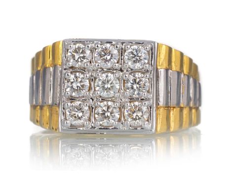 CERTIFICATED DIAMOND TILE RING, set with round brilliant cut diamonds totalling approximately 1.00 carat, in nine carat gold,