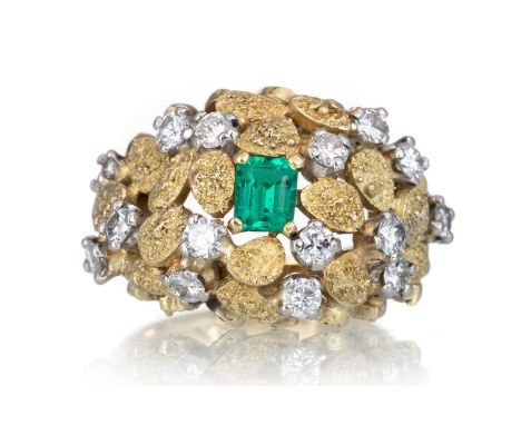 ANDREW GRIMA EMERALD AND DIAMOND RING, with personal inscription to the shank, unsignedMade for the tenth wedding anniversary