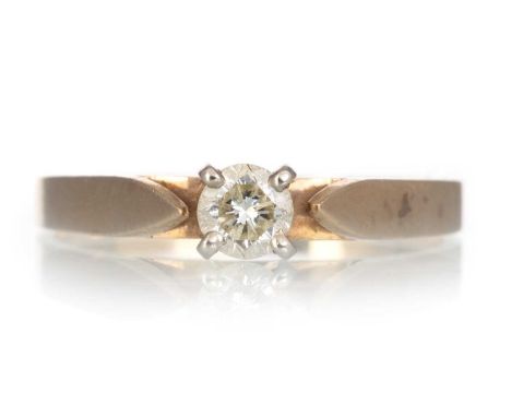 DIAMOND SOLITAIRE RING, set with a round brilliant cut diamond of approximately 0.20 carats, marked 14K, size K 1/2Qty: 1.7g