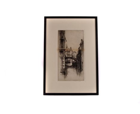 James Hamilton Mackenzie (1875-1926),  dry point etching, 'The Archway over the Blinde Ezelstraat', 18 x 37cm, framed and gla