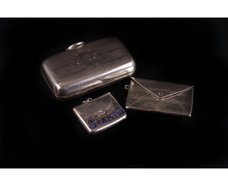 An Edwardian silver double sovereign case,  Birmingham 1906, of oblong form, engine turned overall, together with two silver 