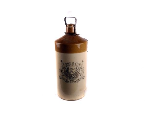 A large Doulton Lambeth stoneware barrel,  marked 4 1/2, R. Fry & Co Ltd, Hastings, Brighton, Eastbourne, with a metal handle