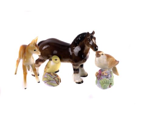 A group of Royal Worcester  bisque  bird  figures,  various models (13), together with other porcelain animal figures 