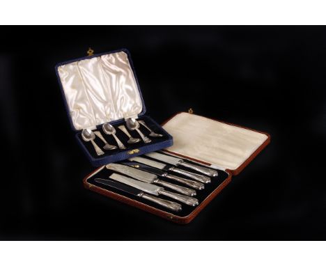 A group of silver and silver plated flatware,  the silver items comprising three cased six piece teaspoon sets, and a set of 