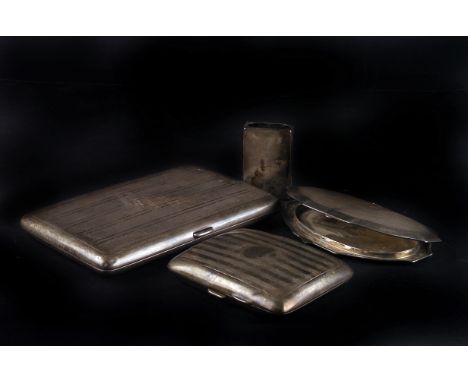 A George V silver cigarette case, together with another smaller example, a silver compact and a silver matchbox holder, appro