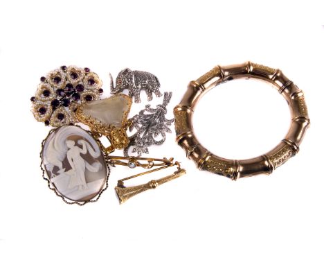 An early 20th century aquamarine and seed pearl bar brooch,  the mount stamped '9ct', together with a converted 19th century 