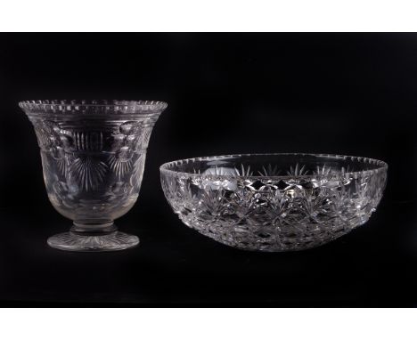 A Stuart crystal bowl,  27cm diameter, together with cut glass decanter, vase and salt (4) 