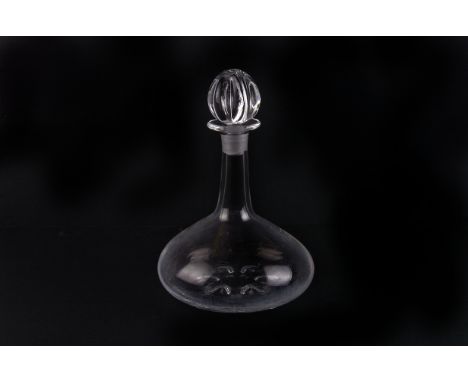 A 1950s Orrefors glass decanter, together with an Orrefors glass Eden pattern leaf shaped serving dish in the box, and a 1970