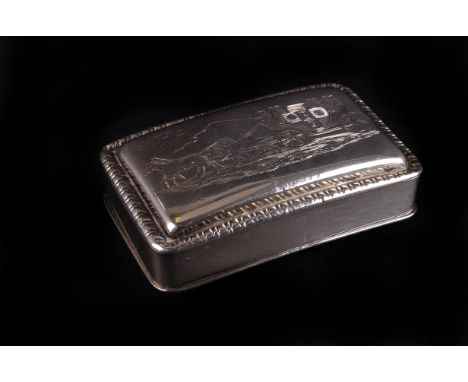 A George III silver snuff box by Matthew Linwood,  Birmingham 1811, of rectangular form, engraved to the cover with a stage c