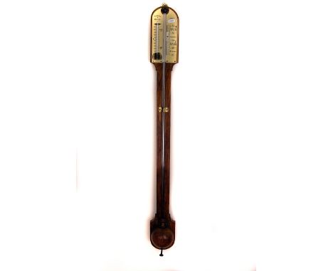 A mid Victorian oak stick barometer by Towson and Mercer,  with ivory dial calibrated between 27 and 31", alongside a mercury