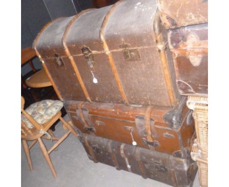 Two university trunks and an arch top canvas carriage trunk (3)  